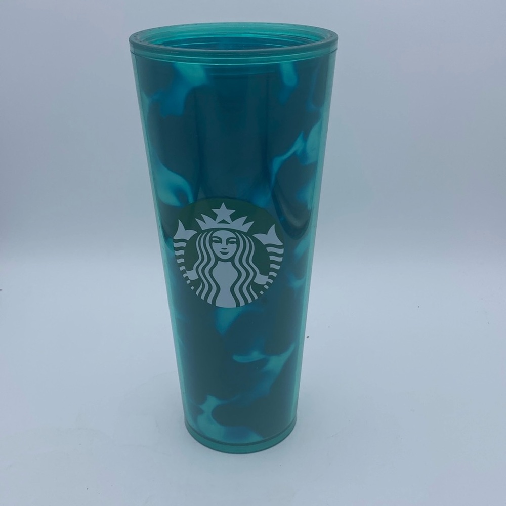 Starbucks 2020 teal acrylic marble tortoise wave 20 Oz water tumbler cup no lid